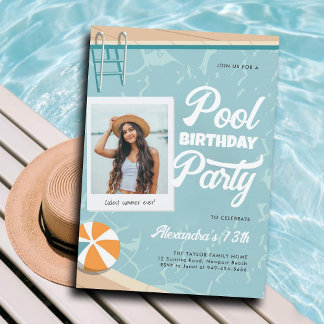 Pool Geburtstagsparty Moderner Sommerjugend Tween Einladung