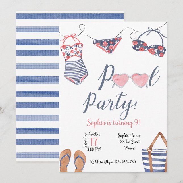 Pool lädt Party Invitation, Pool Party ein Einladung (Vorne/Hinten)