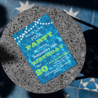 Pool Lights Green Summer Party Einladung