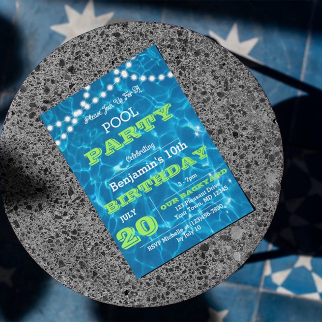 Pool Lights Green Summer Party Einladung (Von Creator hochgeladen)