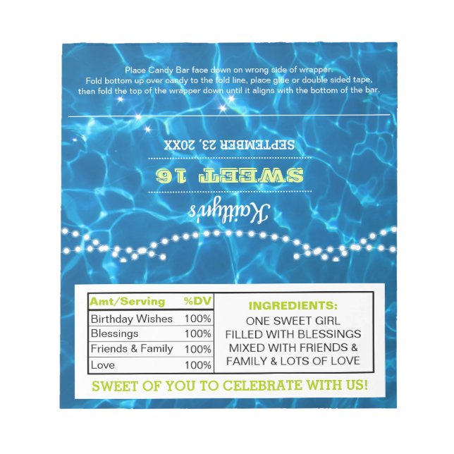 Pool Lights Limon Geburtstag Gefallen Candy Wrappe Notizblock (Vorderseite)