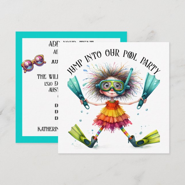 POOL oder Beach PARTY Einladung (Vorne/Hinten)