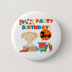 Pool-Party-3. Geburtstags-T-Shirts und Geschenke Button
