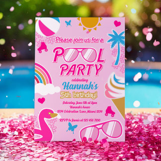 Pool Party 5th Birthday Girl Fashion Doll Sommer Einladung