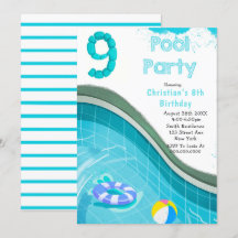 Pool Party 9e anniversaire Invitations