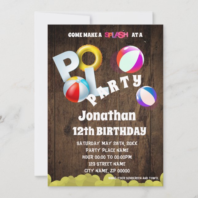 Pool Party Anniversaire de fête Invitation (Devant)