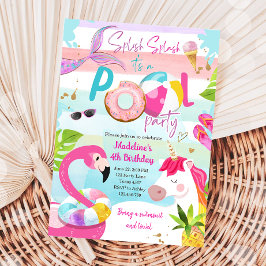 Pool Party Bash Unicorn Mermaid Flamingo Geburtsta Einladung