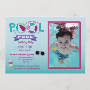 Pool Party Birthday Beach Float Summer Lololly Fot Einladung