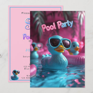Pool Party Blaues Gummienten Pink Blau Einladung
