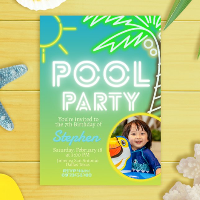 Pool Party Boy Anniversaire avec invitation photo (Pool Party Boy Birthday with Photo Picture Invitation)