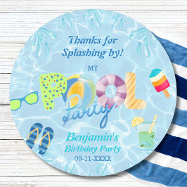 Pool Party Boy Birthday Gefallen Vielen Dank Runder Aufkleber