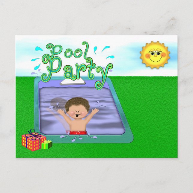 Pool Party Boy Einladungspostkarte (Vorderseite)