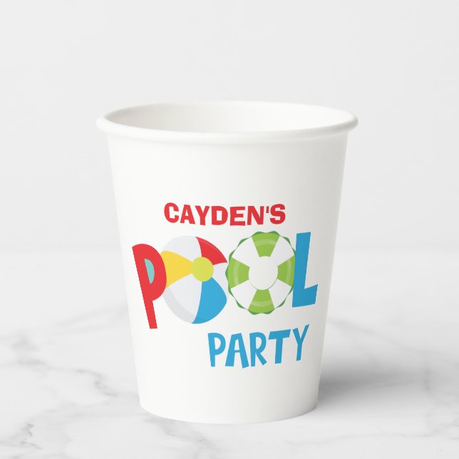 Pool Party Boy Geburtstag Pappbecher (Vorderseite)