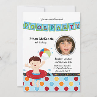Pool-Party (Boy) mit Foto Einladung