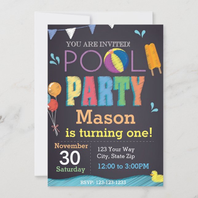 Pool Party Chalkboard Anniversaire Invitation (Devant)