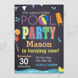 Pool Party Chalkboard Anniversaire Invitation