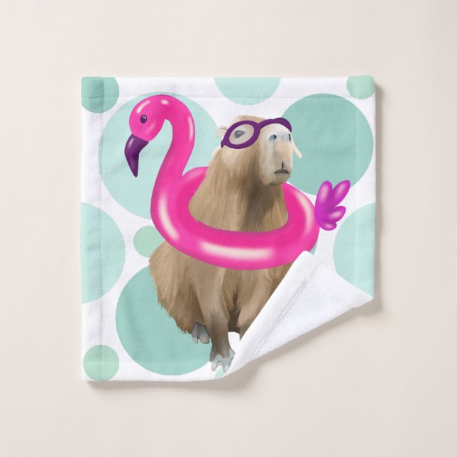 Pool Party Cute Capybara Avec Flotte Flamant rose  (Gant de toilette)