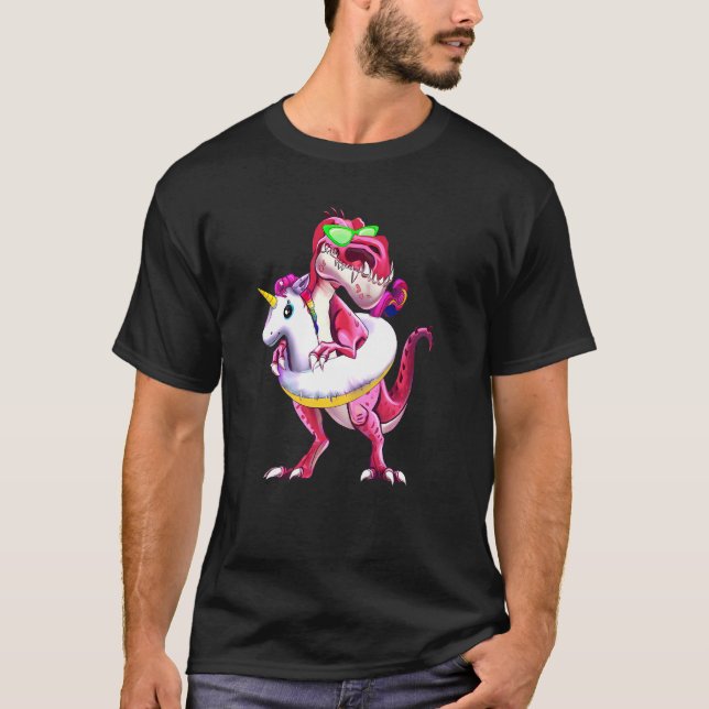 Pool Party Dinosaurier Einhorn Schwimmbad Kinder J T-Shirt (Vorderseite)