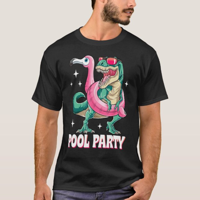 Pool Party Dinosaurier Pink Flamingo Float Funny T T-Shirt (Vorderseite)