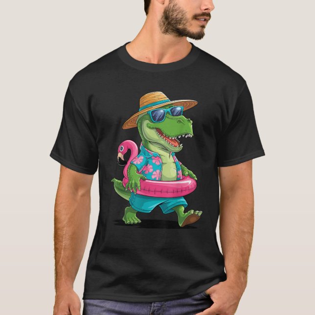 Pool Party Dinosaurier Pink Flamingo Float Funny T T-Shirt (Vorderseite)