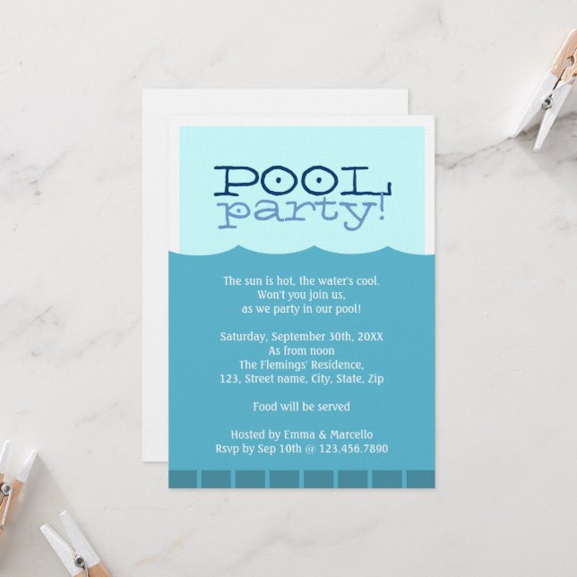 Pool-Party Einladung (Vorderseite/Rückseite Beispiel)