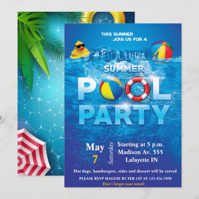Pool-Party Einladung (Vorne/Hinten)