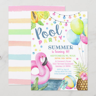 Pool Party Einladung Girl Flamingo