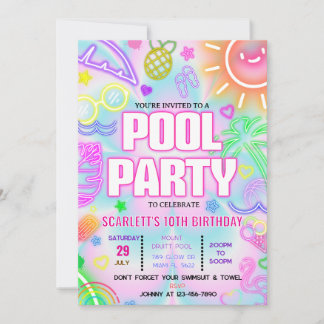 Pool-Party Einladung, glatter Neon Tropical PTD01 Einladung