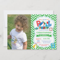 Pool Party Einladung Green Splish Splash Boy