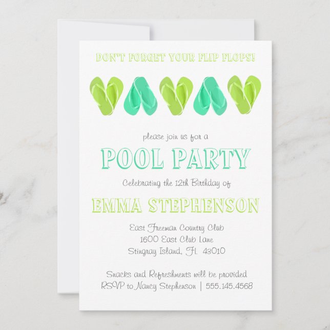 Pool-Party Einladung| Helle Flip Flops Einladung (Vorderseite)