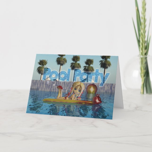 Pool-Party Einladung mit Moonies Süsse Pie (Vorderseite)
