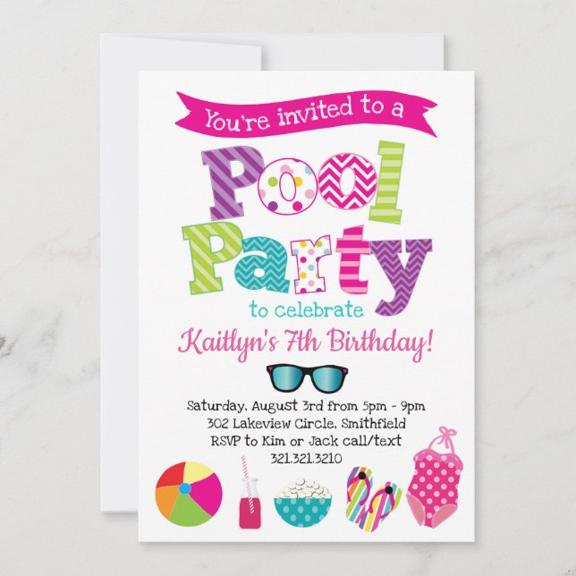 Pool-Party Einladung - Sommer-Geburtstagspool-Part (Vorderseite)