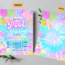 Pool-Party Einladung, Sommerglanz Neon Swim Party