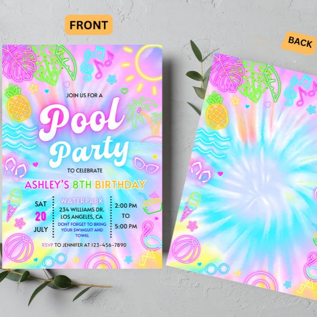 Pool-Party Einladung, Sommerglanz Neon Swim Party Einladung (Von Creator hochgeladen)