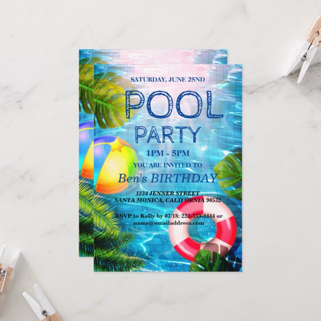 Pool-Party | Einladung zum Geburtstag (Vorderseite/Rückseite Beispiel)