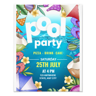 Pool-Party Einladung zum Geburtstag, Party im Somm Fotodruck