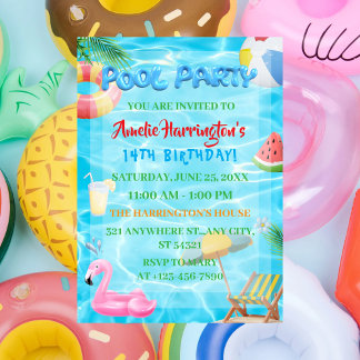 Pool Party Einladung zum Geburtstag, Party Sommer