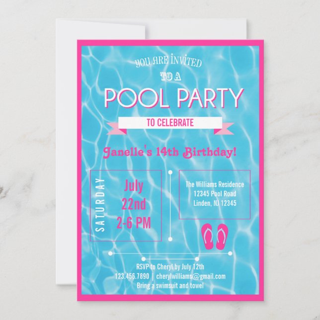 Pool-Party Einladungs-Rosa Einladung (Vorderseite)