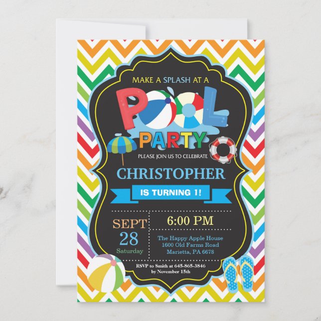 Pool-Party Einladungs-Sommer Splish Spritzen-Junge Einladung (Vorderseite)