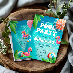 Pool Party, Flamingo Paradise Geburtstag Einladung