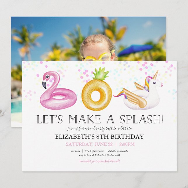 Pool Party Floatie Anniversaire Photo Invitation (Devant / Derrière)