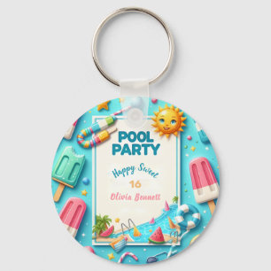 Pool Party Geburtstag 16 . Geburtstag Sommerschwim Schlüsselanhänger