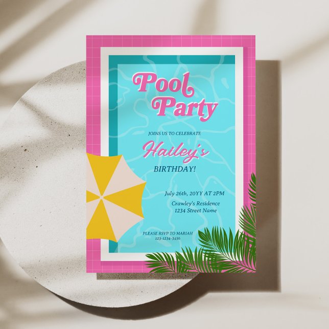 Pool Party Geburtstag Einladen Rosa Einladung (Pool Party Birthday Invite Pink)