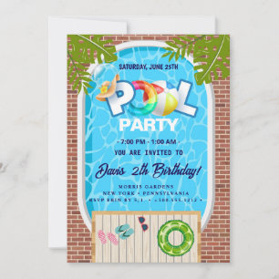 Pool-Party   Geburtstag schwimmen Einladung