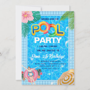 Pool-Party   Geburtstag schwimmen Einladung