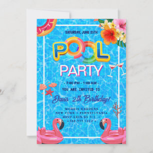 Pool-Party   Geburtstag schwimmen Einladung