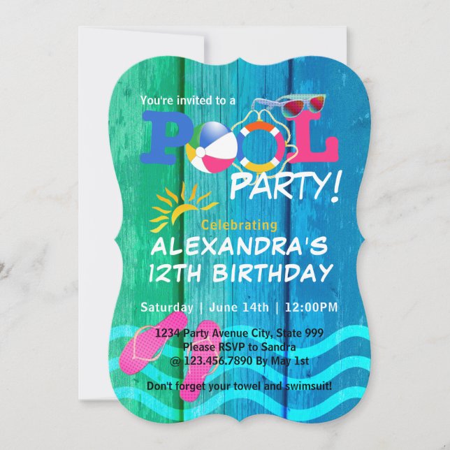 Pool Party Geburtstag Sommerspass Karte (Vorderseite)