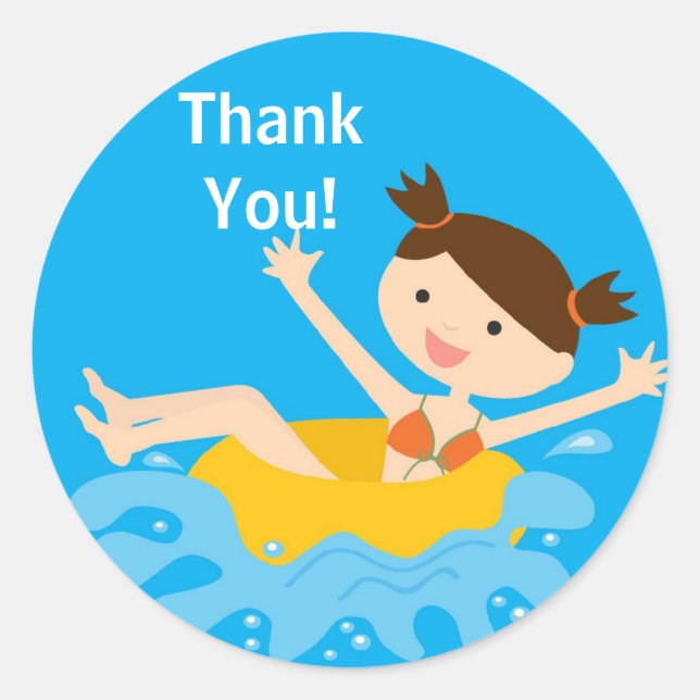 Pool Party Geburtstag Vielen Dank Sticker (Vorderseite)
