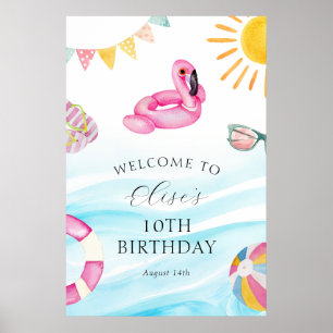 Pool Party Geburtstag Willkommen Poster