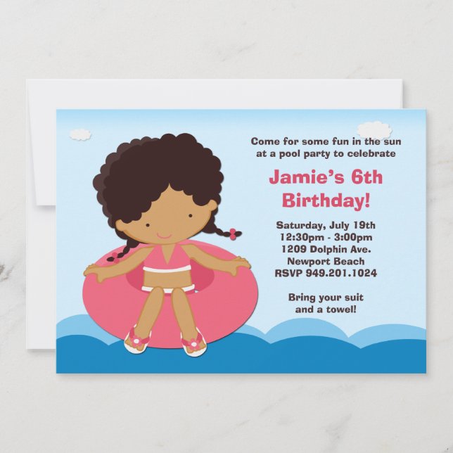 Pool-Party-Geburtstags-Party Einladung (Vorderseite)